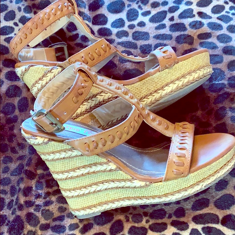 Tan strappy wedges